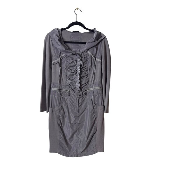 Gray Long-Sleeve Hooded Dress With Ruffle Detail & Zipper Accents - Picture 1 of 7